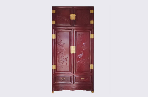 安溪高端中式家居装修深红色纯实木衣柜